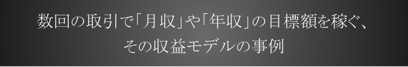 数回の取引で「月収」や「年収」の目標額を稼ぐ、その収益モデルの事例