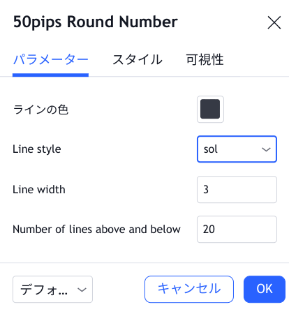 Tradingviewで使えるキリ番の自動描画インジケーター「50pips Round Number」の設定